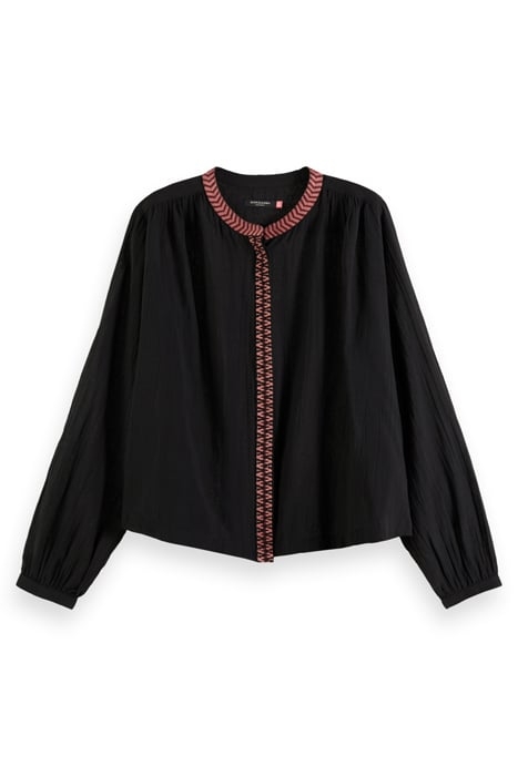 SHIRT WITH GATHERING AND EMBROIDERY DETAIL EVENING BLACK 2