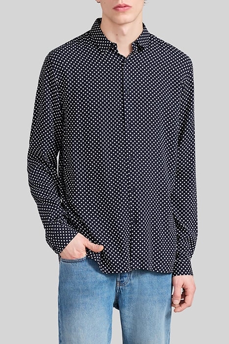 NAVY LENZING™ ECOVERO™ SLIM SHIRT, POLKA DOT MOTIF 1