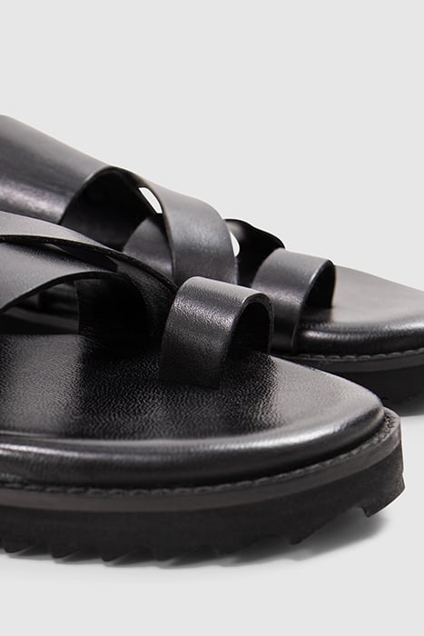 BLACK LEATHER MULES WITH FANCY STRAPS 6