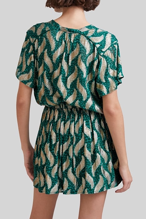 EMERALD SHORT SKIRT WITH GOLD LEAF PRINT 2