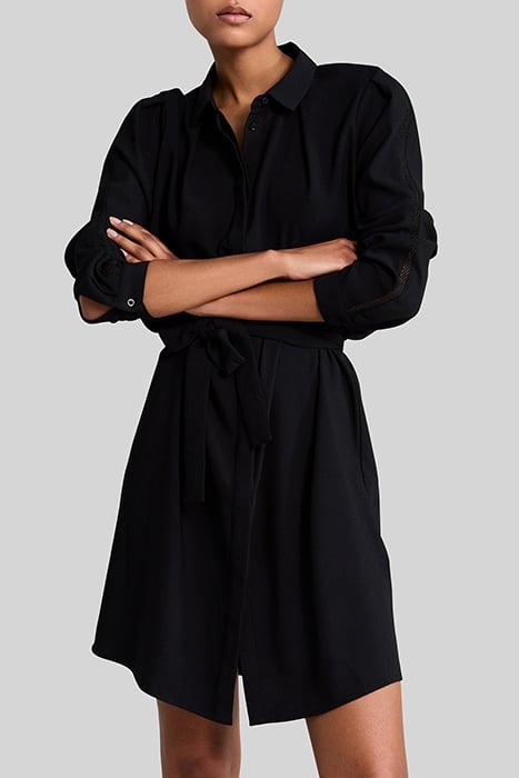 BLACK RECYCLED SHIRT DRESS WITH GIPURES 1