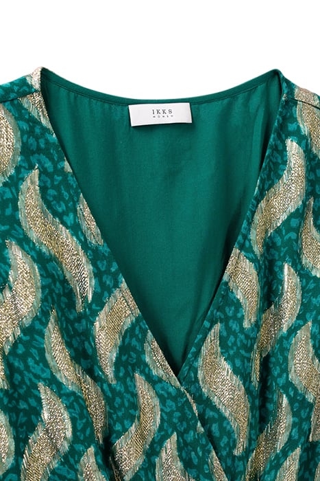 EMERALD LONG DRESS WITH GOLD LEAF PRINT 6