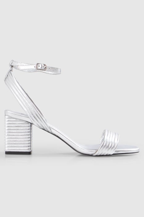 METALLIC SILVER LEATHER HEELED SANDALS 1
