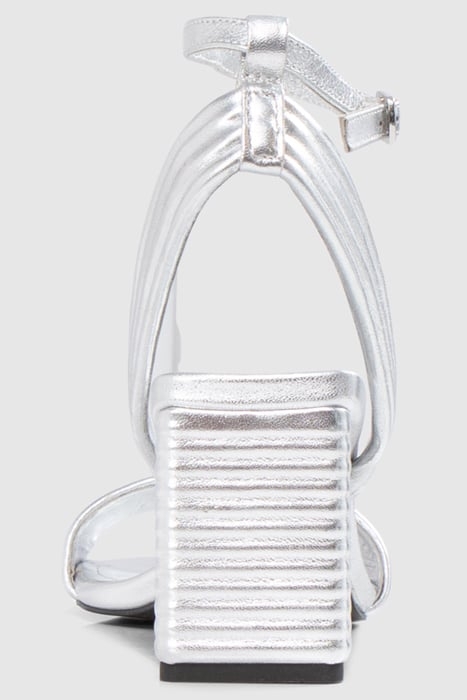 METALLIC SILVER LEATHER HEELED SANDALS 3