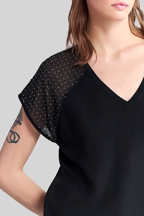 BLACK KNIT SHORT SLEEVE T-SHIRT WITH DIAMANTÉ 5