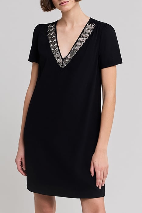 BLACK RECYCLED DRESS, PRETTY EMBROIDERED COLLAR 1