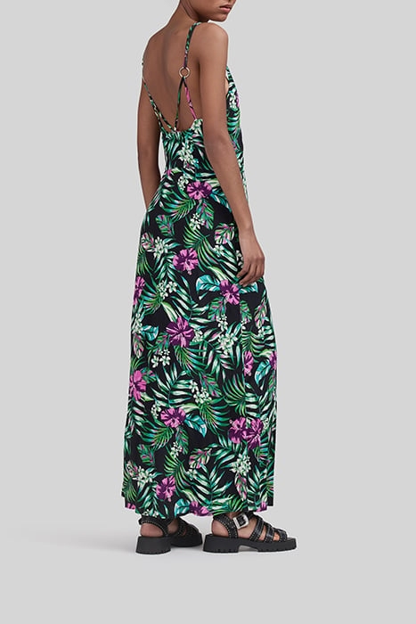 BLACK LENZING™ ECOVERO™ TROPICAL PRINT LONG DRESS 2