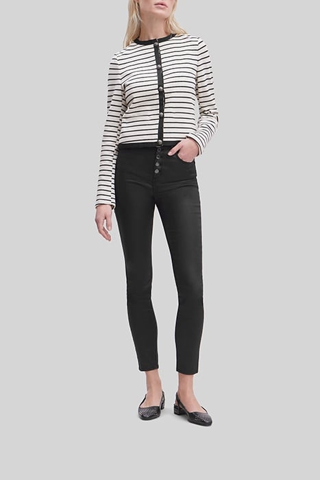 ECRU PIQUE KNIT JACKET WITH BLACK STRIPES 3