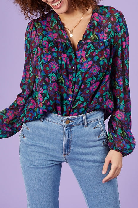 RASPBERRY BLOUSE WITH COLOURED FLORAL PRINT 2