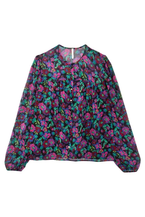 RASPBERRY BLOUSE WITH COLOURED FLORAL PRINT 1