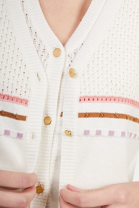 ECRU KNIT FINE-STRIPE CARDIGAN 6