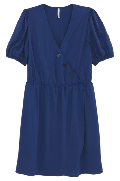 NAVY BUTTONED FLOWING WRAP DRESS 4