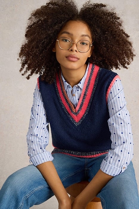 V NECK STRIPE TANK NAVY MULTI 4