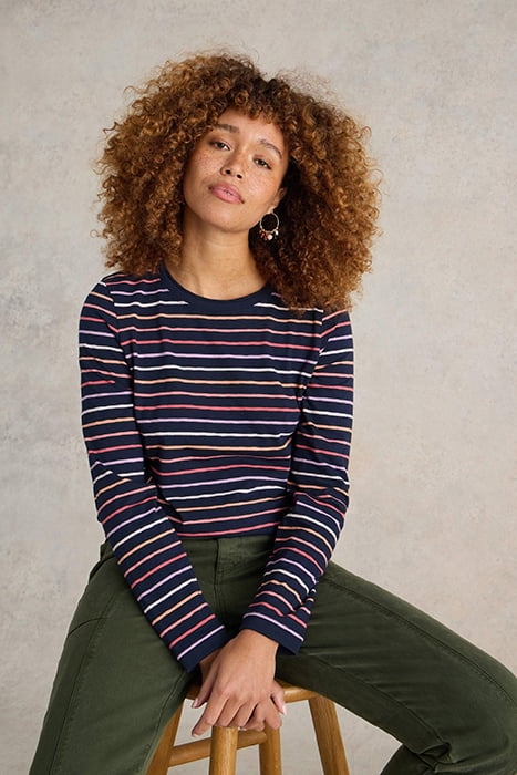 CLARA STRIPE LS TEE NAVY MULTI 1