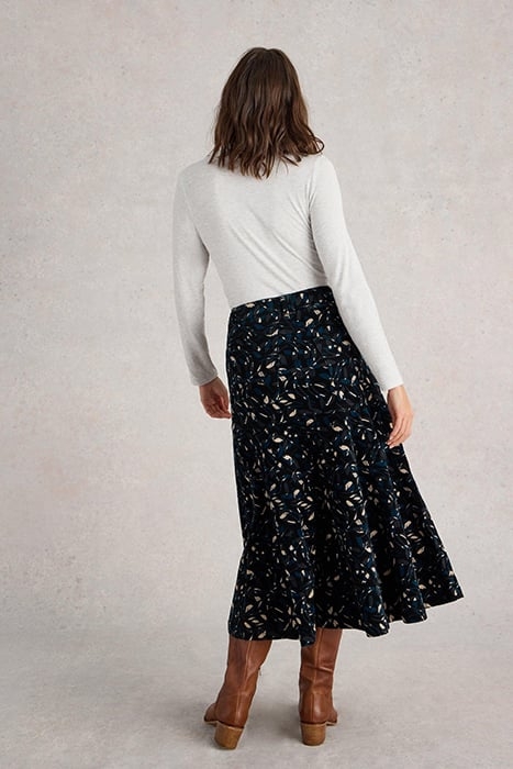 QUINN ORGANIC CORD SKIRT BLACK PRINT 2