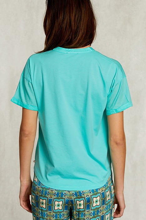 TURQUOISE V-NECK BLOUSE WITH POCKET GREEN 2