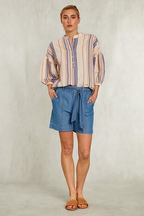 BLUE LINEN SHORT WITH BELT DENIM 3
