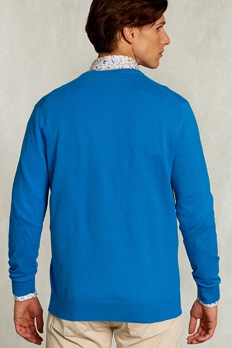 NORMAL FIT BASIC COTTON V-NECK PULLOVER TROPICAL BLUE MIX BL 2