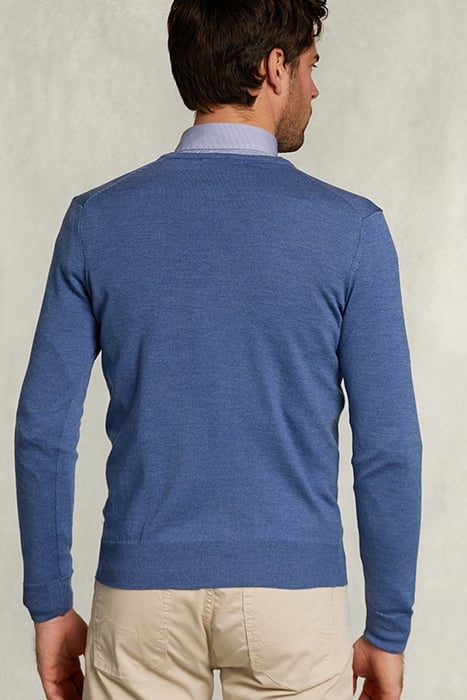 CUSTOM FIT MERINO V-NECK PULLOVER ANON BLUE MIX BLUE 2