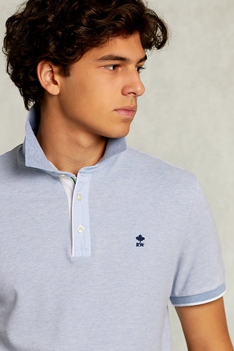 CUSTOM FIT COTTON POLO DARK OYSTER MIX BLUE 4