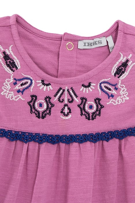 BABY GIRLS' MAUVE ORGANIC COTTON ETHNIC EMBROIDERY T-SHIRT 3