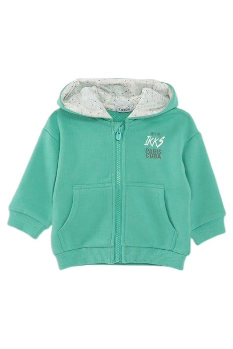 BABY BOYS’ GREEN SWEATSHIRT FABRIC CARDIGAN, GOGGLES HOOD 1