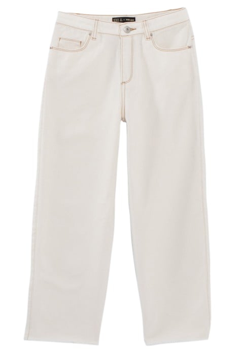 GIRLS’ ECRU UPCYCLED WIDE LEG JEANS WITH FRINGED CUFFS 1