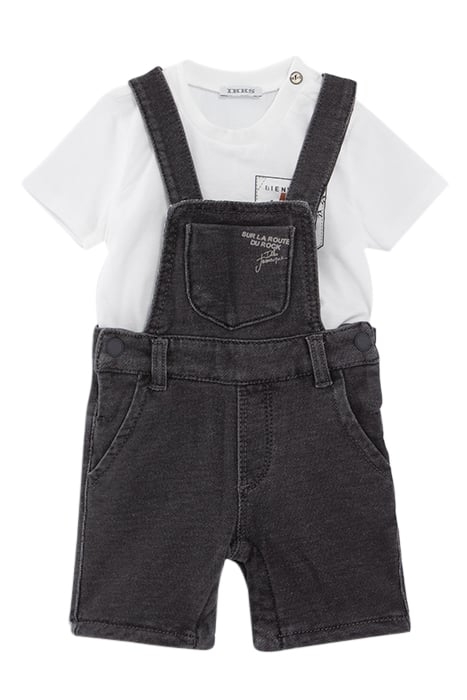 BABY BOYS’ T-SHIRT AND GREY DENIM DUNGAREES OUTFIT 1