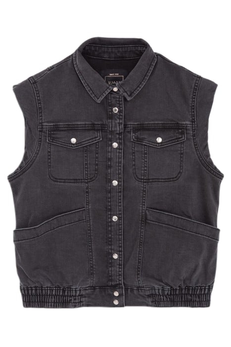 GIRLS' FADED BLACK DENIM SLEEVELESS JACKET 1