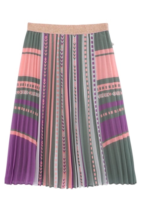 GIRLS' KHAKI PLEATED LONG SKIRT WITH ETHNIC MOTIF 1
