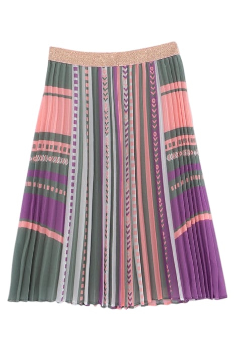GIRLS' KHAKI PLEATED LONG SKIRT WITH ETHNIC MOTIF 2