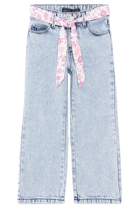 GIRLS' BLUE WIDE LEG JEANS WITH SCARF BELT 1