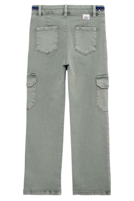 GIRLS' KHAKI CARGO JEANS WITH EMBROIDERED BRAID 2