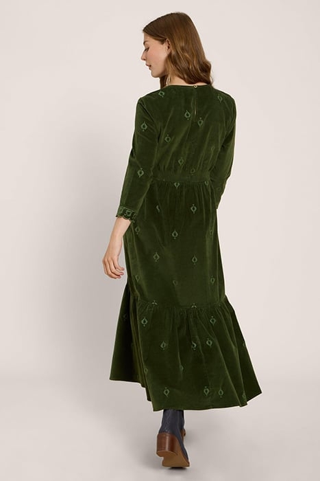 CARRIE EMBROIDERED CORD DRESS KHAKI GREEN 2