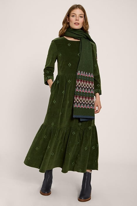 CARRIE EMBROIDERED CORD DRESS KHAKI GREEN 1