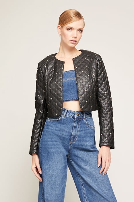 QUILTED FAUX LEATHER BOLERO JACKET BLACK 1