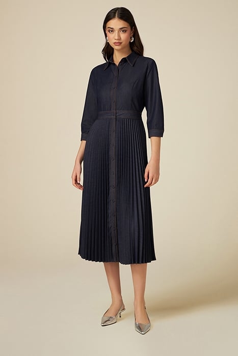 DENIM DRESS WITH PLEATED SKIRT BLUE 1