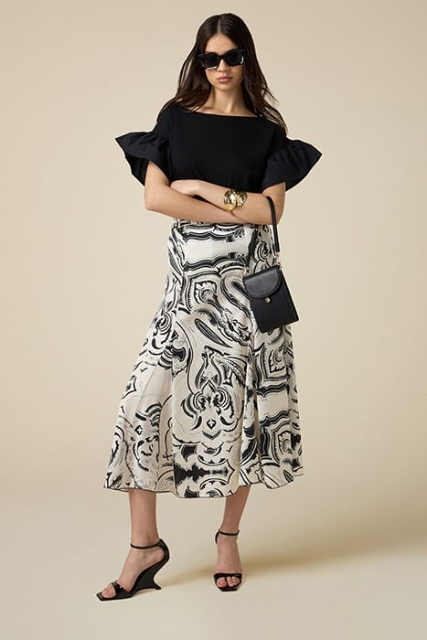 PATTERNED SATIN LONG SKIRT WHITE 2