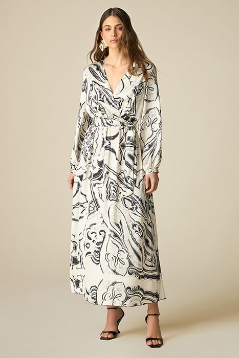LONG PATTERNED SATIN DRESS WHITE 1