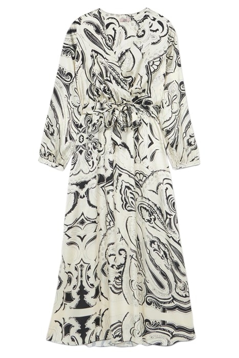 LONG PATTERNED SATIN DRESS WHITE 3