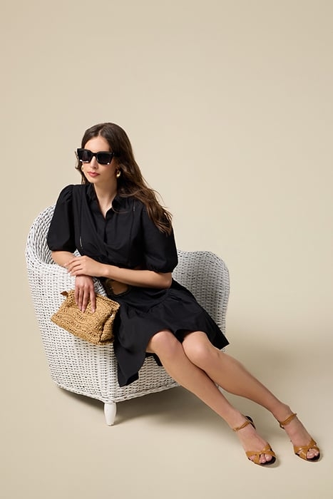 SHORT POPLIN DRESS WITH OPENWORK BLACK 4