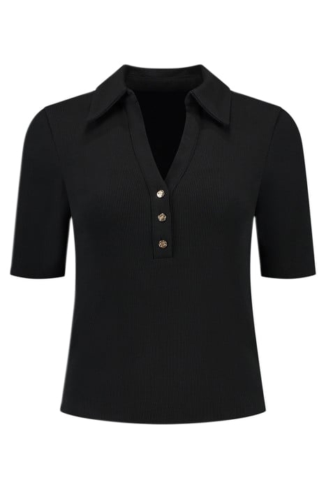 RIB BUTTON T-SHIRT BLACK 1