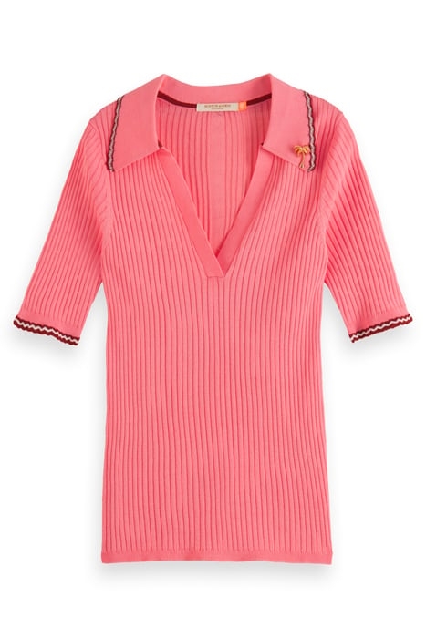 RIB COLLARED KNITTED TEE PEACHY 1