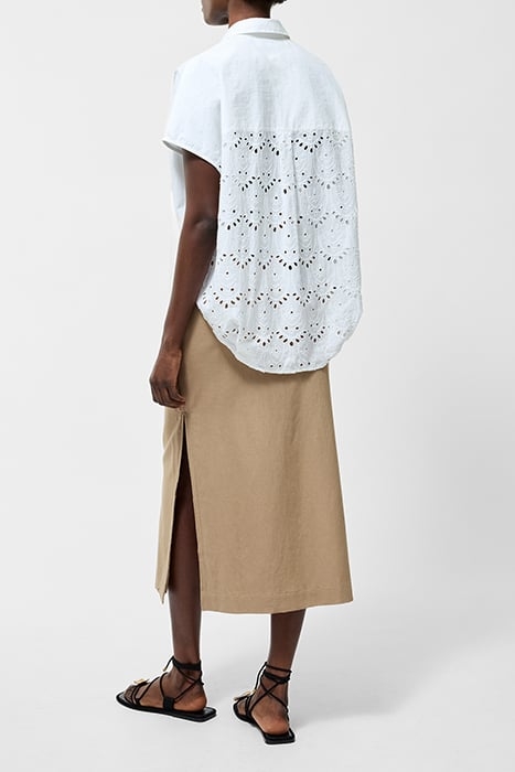 BRODERIE BACK SHORT SLEEVE POPOVER SHIRT LINEN WHITE 3