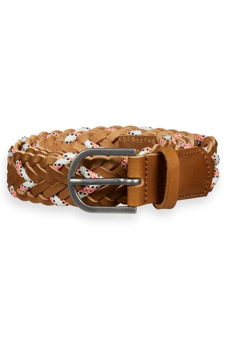 BRAIDED LEATHER AND CORD BELT TAUPE 1