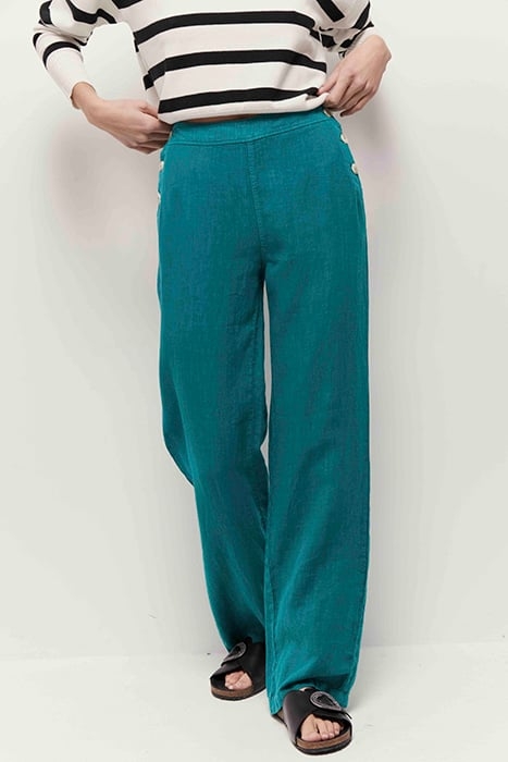PAMELA - JUNGLE GREEN LINEN BRIDGE TROUSERS 1