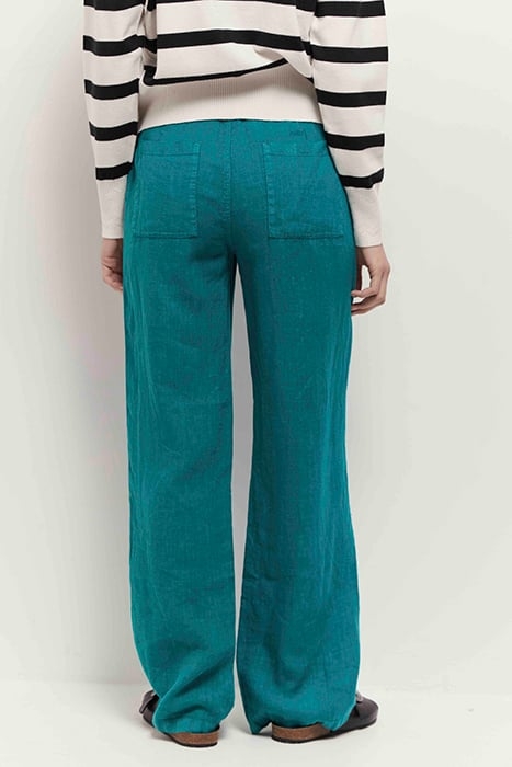 PAMELA - JUNGLE GREEN LINEN BRIDGE TROUSERS 2