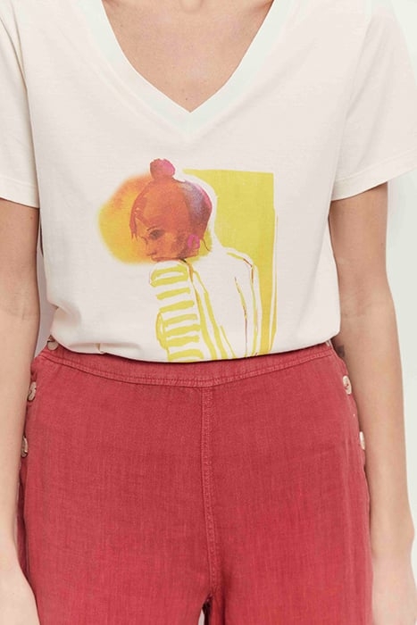 MIRA - PALM TREE SILK-SCREEN PRINTED ECRU ORGANIC COTTON T-S 3