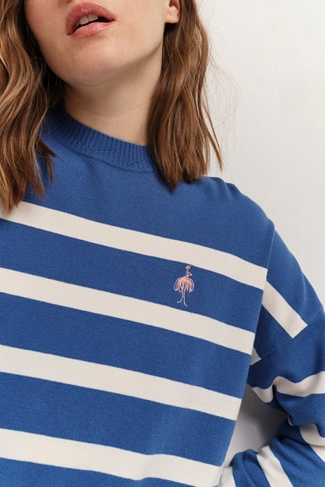 TIANA - SWEATER SANTORIN BLUE KNIT WITH STRIPES MOTIF EMBROI 3