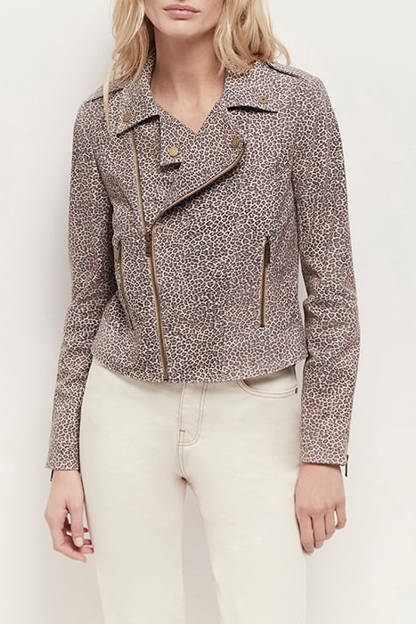 DEAN - LEOPARD PRINT BIKER SAND JACKET 1